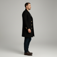 Dapperline | Sleek Black Men’s Long Coat with Gold Button Details