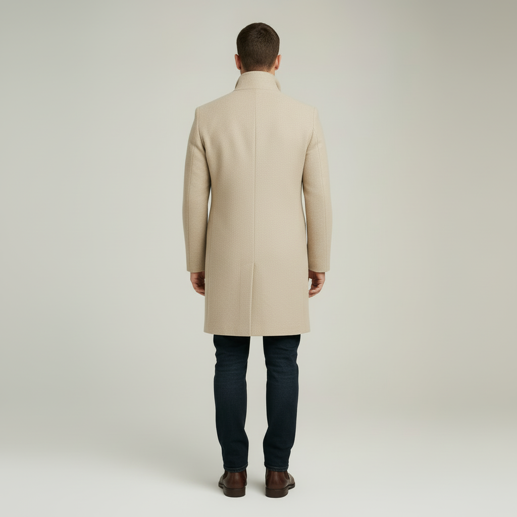 Dapperline | Sleek Black Men’s Long Coat with Gold Button Details