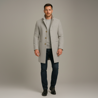 Men’s Long Coat – Black, Single-Breasted, Gold-Button Detail 2