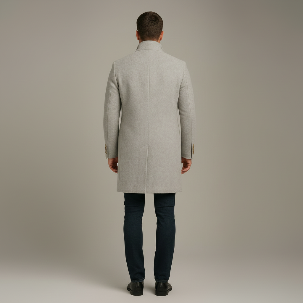 Dapperline | Sleek Black Men’s Long Coat with Gold Button Details