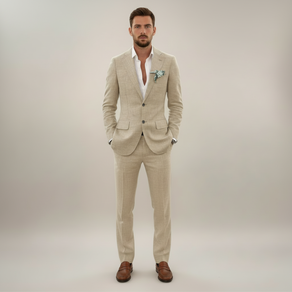 Men’s Two-Piece Linen Suit – Single Breasted Elegant Spring/Summer Set 3
