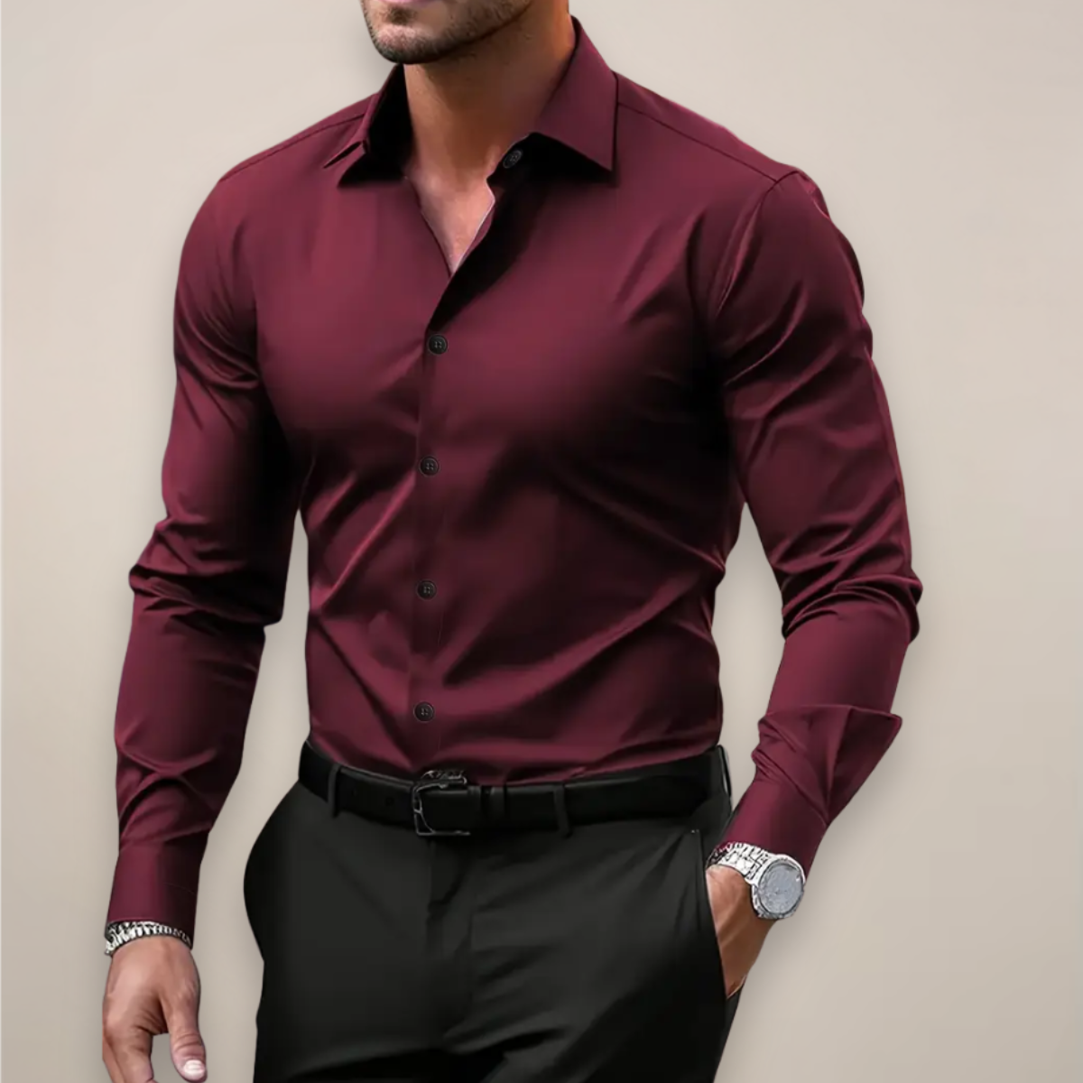 Shirt with Button-Down Collar and Long Sleeves for Men