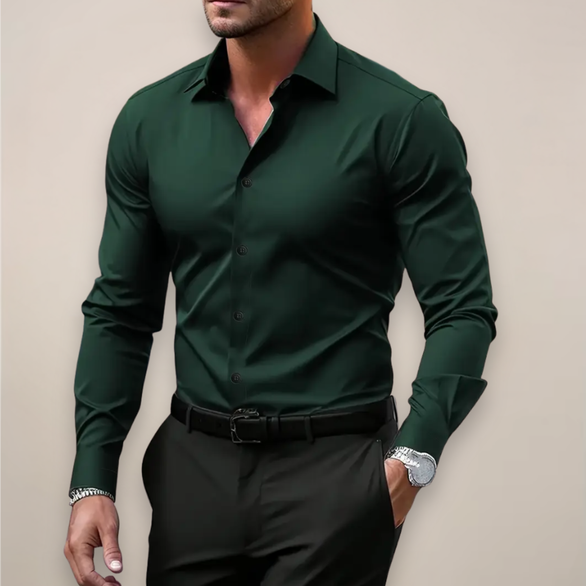 Shirt with Button-Down Collar and Long Sleeves for Men