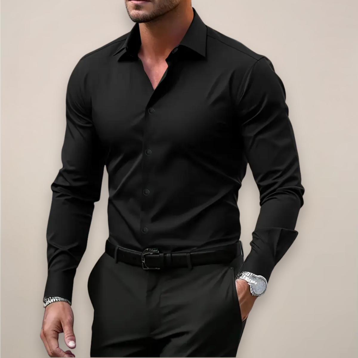 Shirt with Button-Down Collar and Long Sleeves for Men