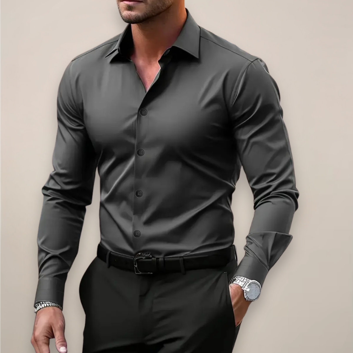 Shirt with Button-Down Collar and Long Sleeves for Men