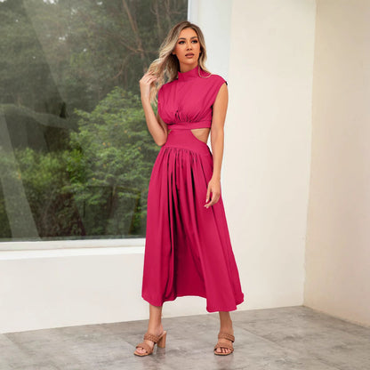 Wedding Guest Cut-Out Maxi Dress with Stand Collar for Women