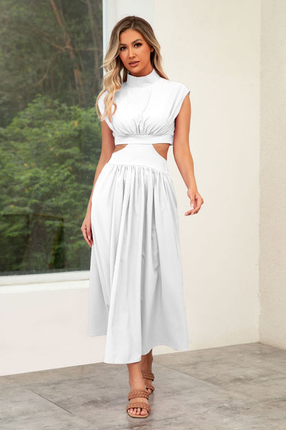 Wedding Guest Cut-Out Maxi Dress with Stand Collar for Women