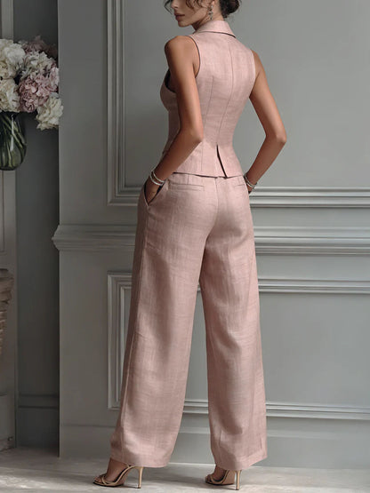Lorie - Two-piece women's set with V-neck and buttons.