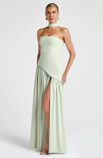 Wedding Guest Strapless Maxi Dress with Leg Split for Women
