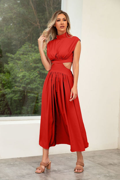Wedding Guest Cut-Out Maxi Dress with Stand Collar for Women
