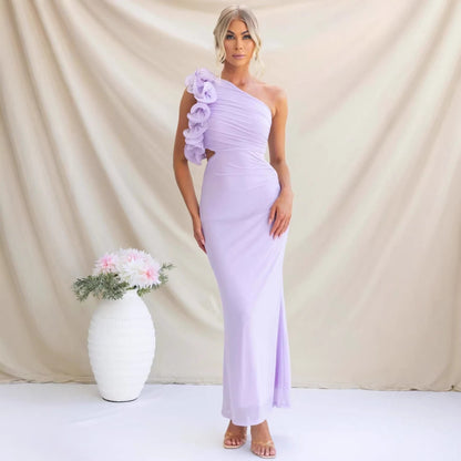 Wedding Guest One-Shoulder Maxi Dress with Ruffles for Women