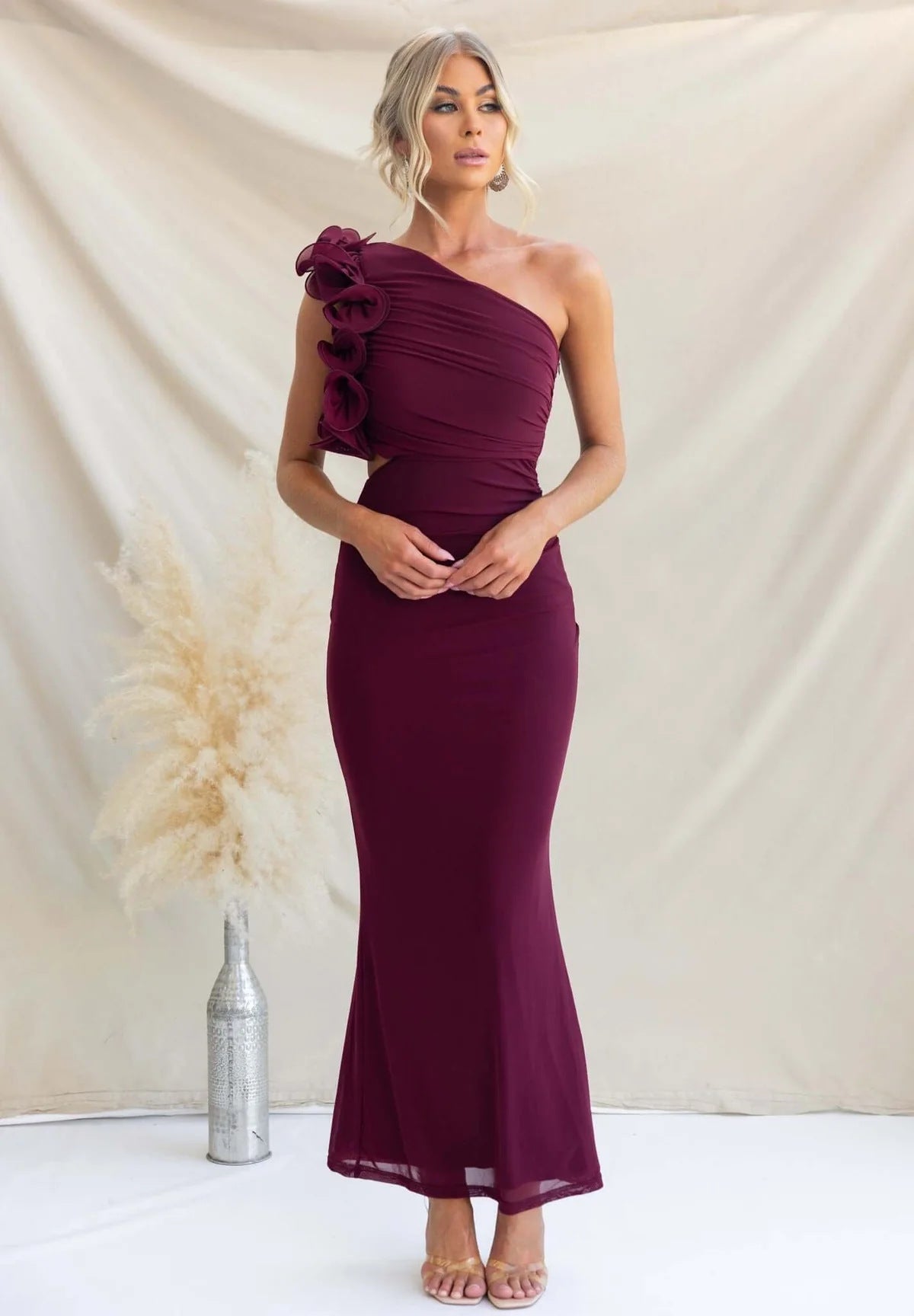 Wedding Guest One-Shoulder Maxi Dress with Ruffles for Women