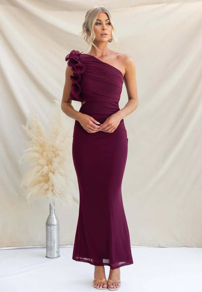 Wedding Guest One-Shoulder Maxi Dress with Ruffles for Women