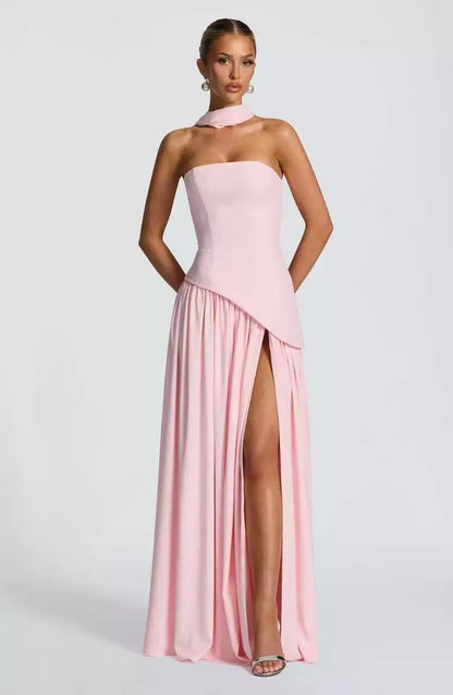 Wedding Guest Strapless Maxi Dress with Leg Split for Women