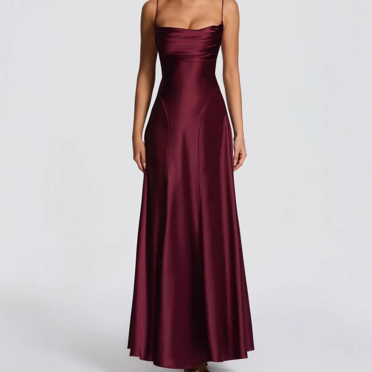 Satin Wedding Guest Maxi Dress with Sweetheart Neckline for Women