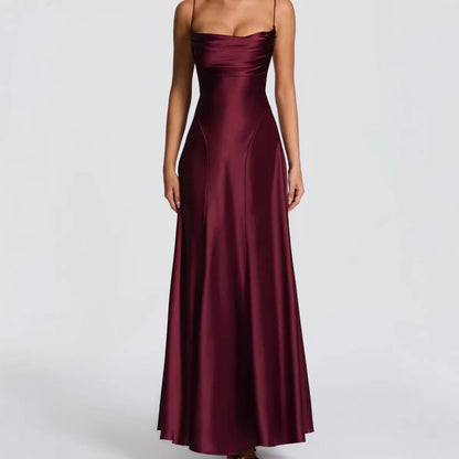 Satin Wedding Guest Maxi Dress with Sweetheart Neckline for Women