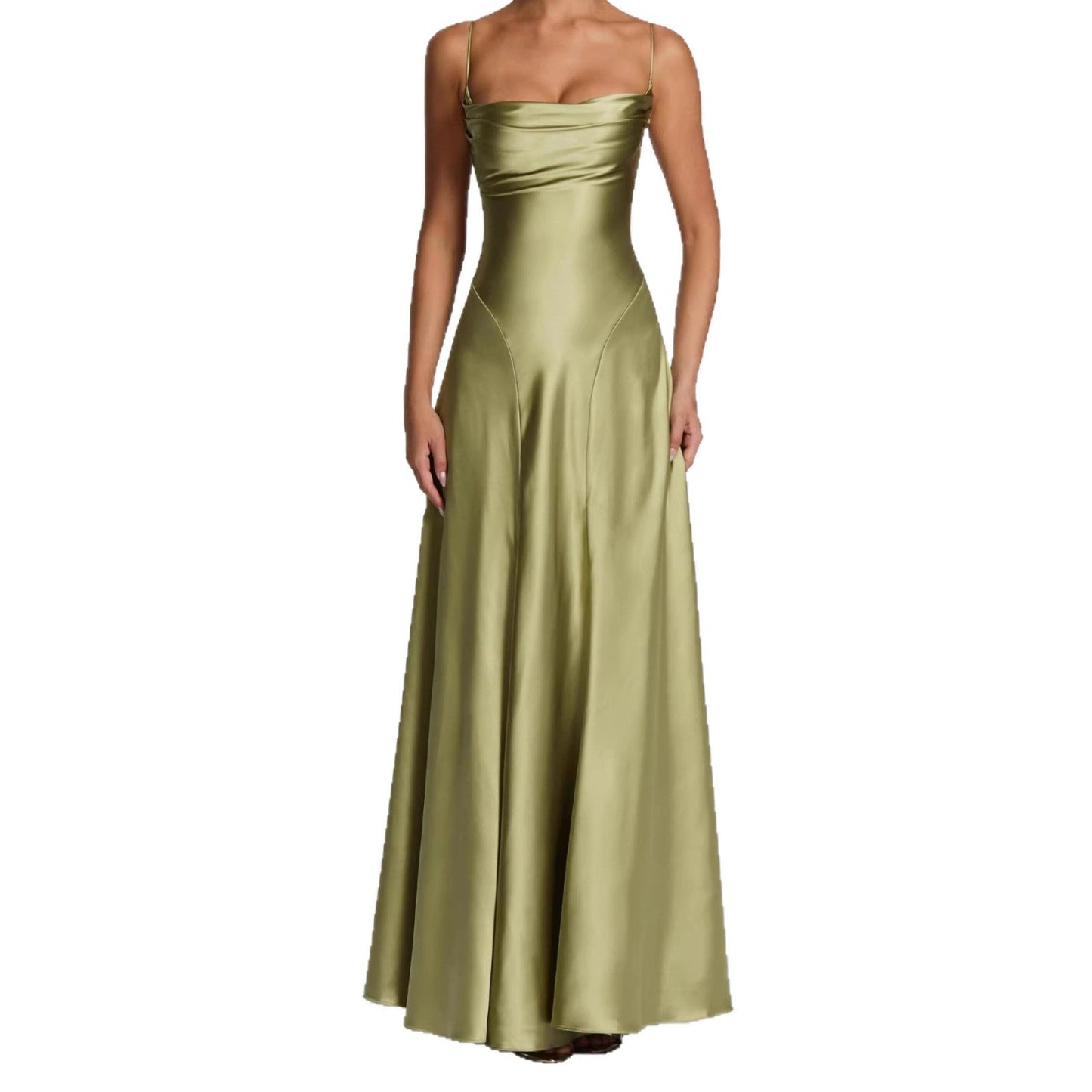 Satin Wedding Guest Maxi Dress with Sweetheart Neckline for Women