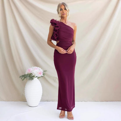 Wedding Guest One-Shoulder Maxi Dress with Ruffles for Women