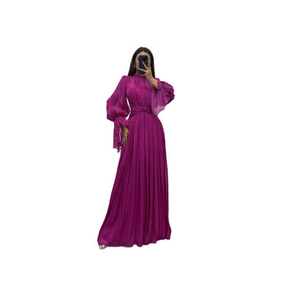Wedding Guest Pleated Maxi Dress with Long Sleeves for Women