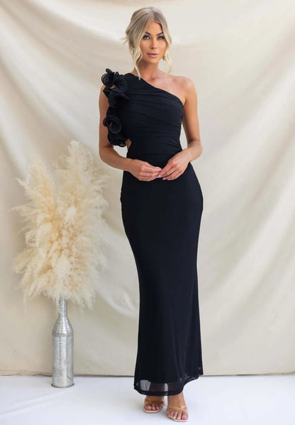 Wedding Guest One-Shoulder Maxi Dress with Ruffles for Women