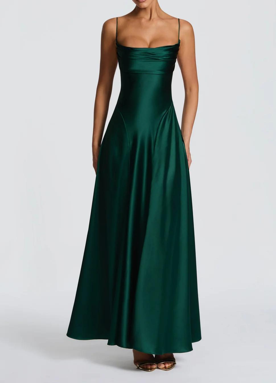 Satin Wedding Guest Maxi Dress with Sweetheart Neckline for Women