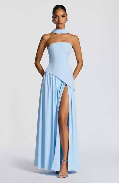 Wedding Guest Strapless Maxi Dress with Leg Split for Women