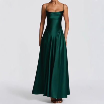 Satin Wedding Guest Maxi Dress with Sweetheart Neckline for Women