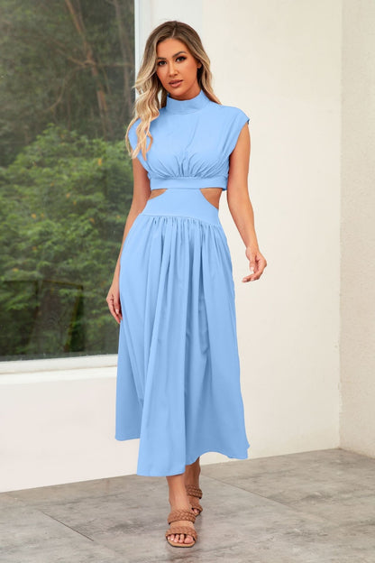 Wedding Guest Cut-Out Maxi Dress with Stand Collar for Women