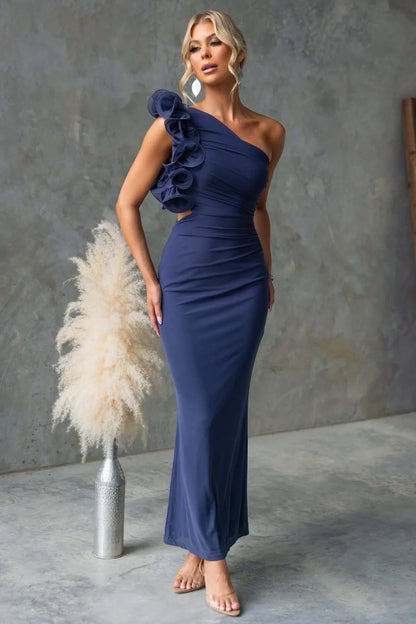 Wedding Guest One-Shoulder Maxi Dress with Ruffles for Women