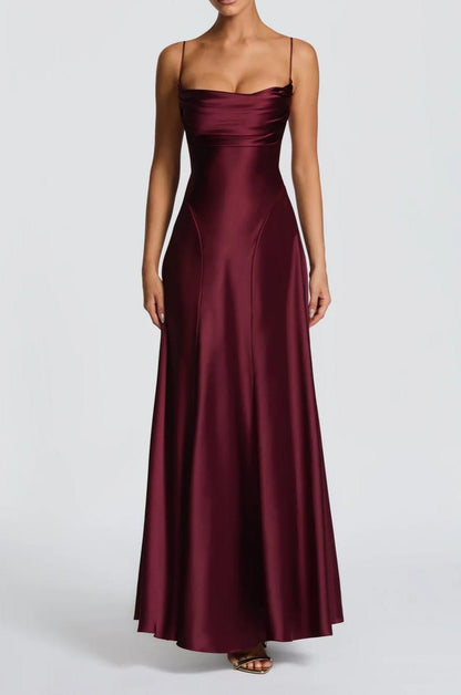 Satin Wedding Guest Maxi Dress with Sweetheart Neckline for Women
