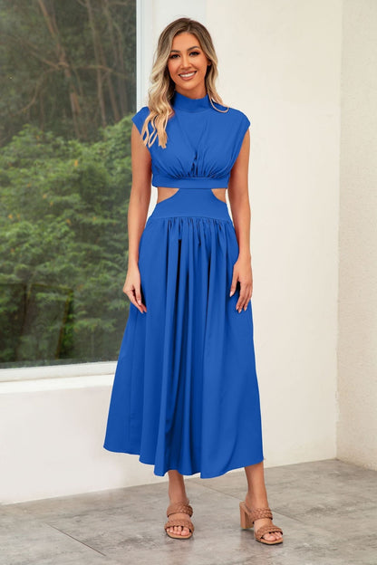Wedding Guest Cut-Out Maxi Dress with Stand Collar for Women