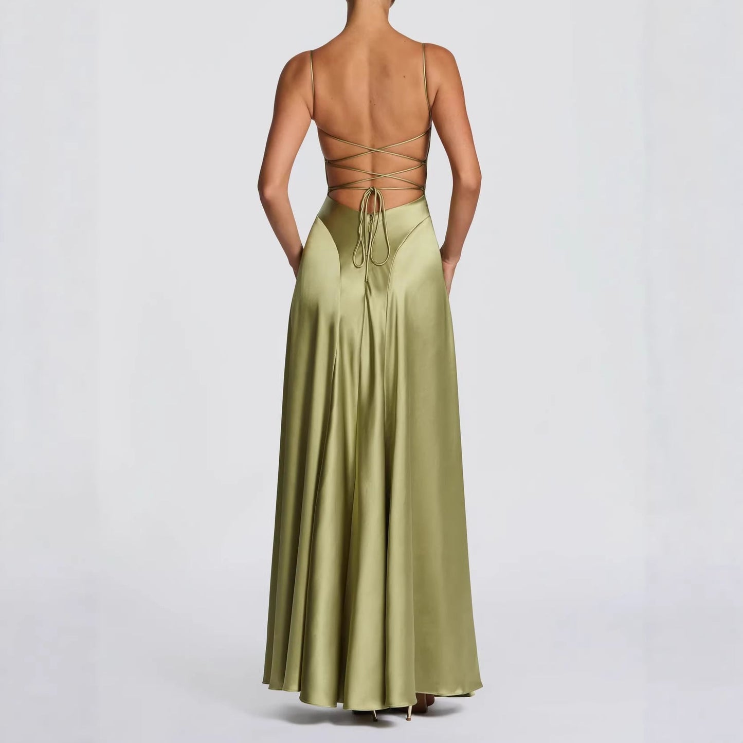 Satin Wedding Guest Maxi Dress with Sweetheart Neckline for Women
