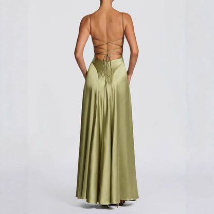 Satin Wedding Guest Maxi Dress with Sweetheart Neckline for Women