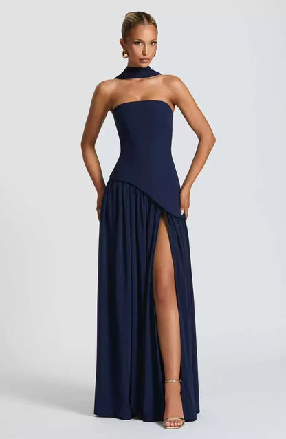 Wedding Guest Strapless Maxi Dress with Leg Split for Women
