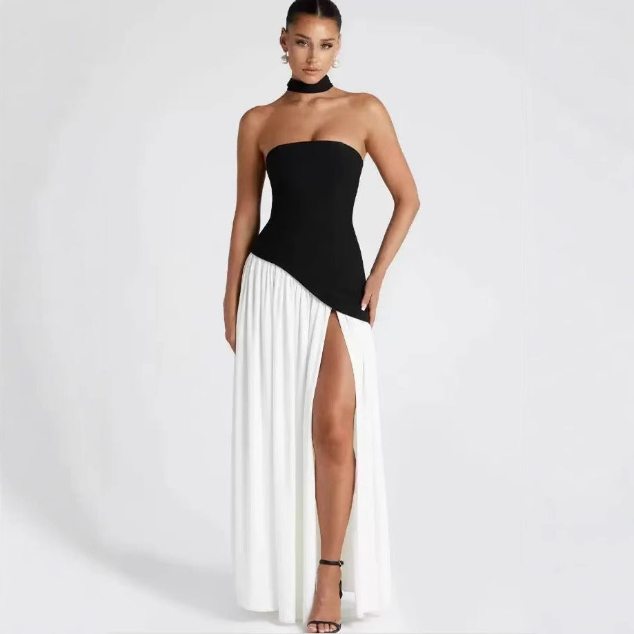 Wedding Guest Strapless Maxi Dress with Leg Split for Women