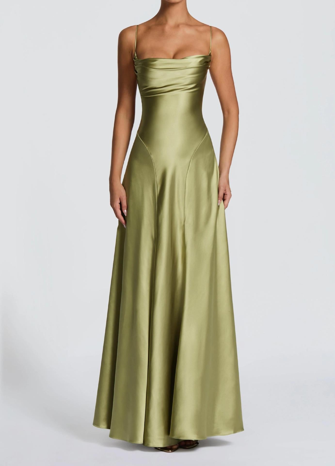 Satin Wedding Guest Maxi Dress with Sweetheart Neckline for Women