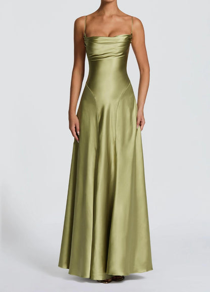 Satin Wedding Guest Maxi Dress with Sweetheart Neckline for Women