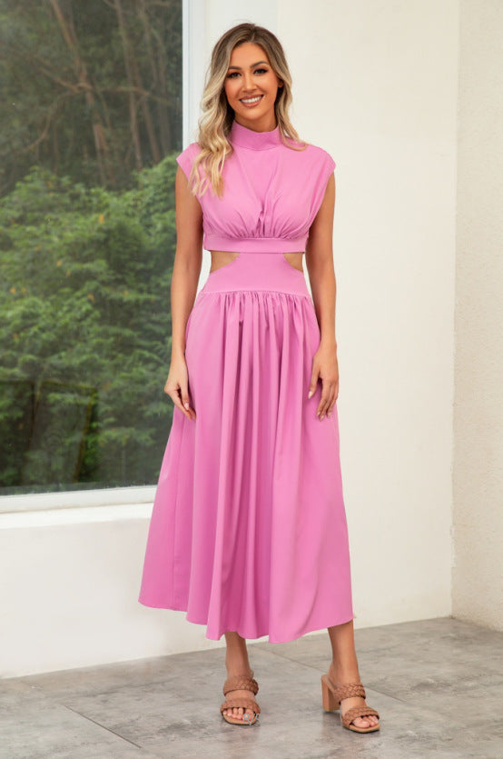Wedding Guest Cut-Out Maxi Dress with Stand Collar for Women