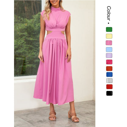 Wedding Guest Cut-Out Maxi Dress with Stand Collar for Women
