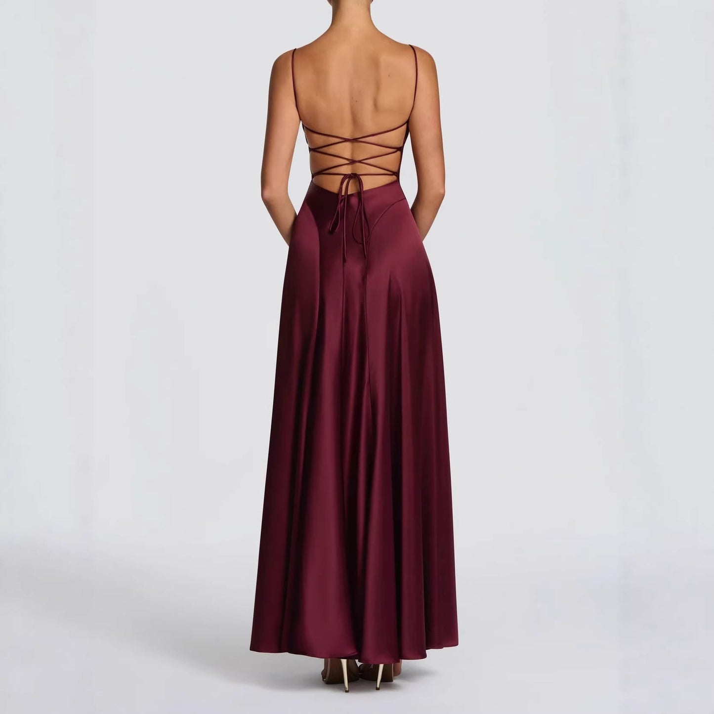 Satin Wedding Guest Maxi Dress with Sweetheart Neckline for Women