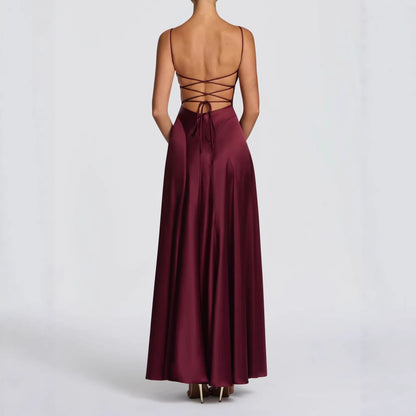 Satin Wedding Guest Maxi Dress with Sweetheart Neckline for Women