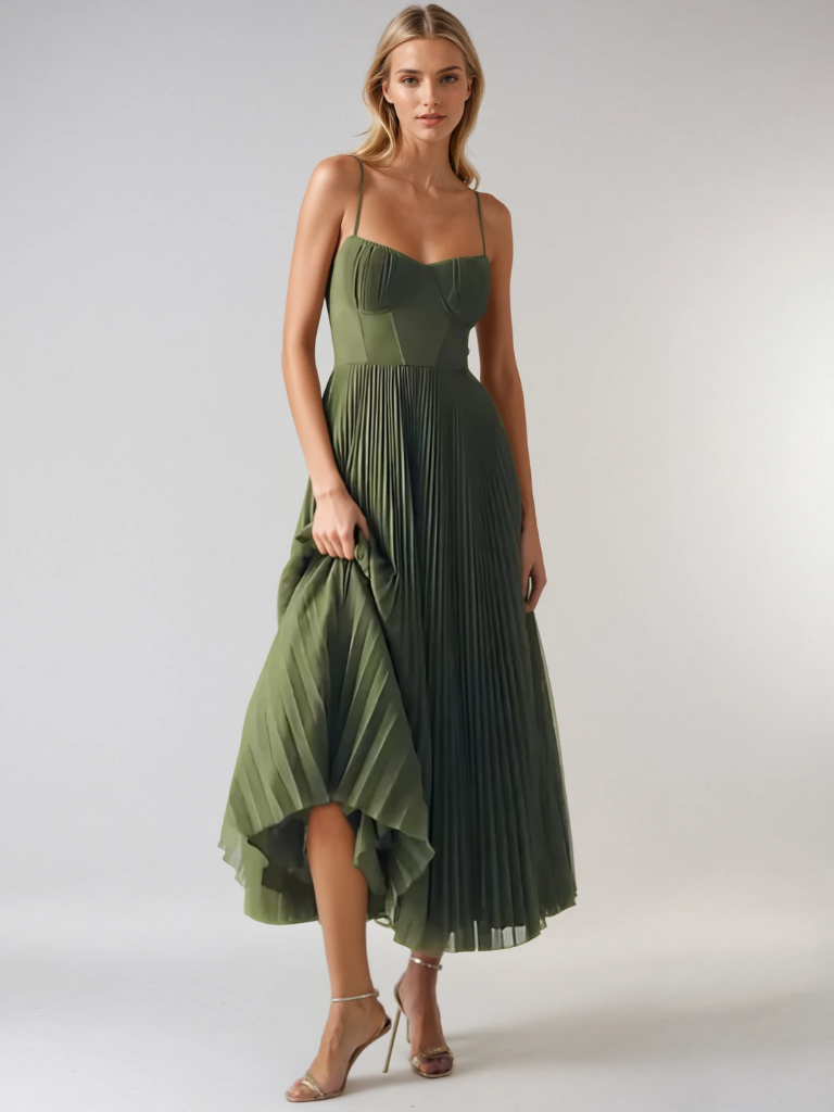 Pleated Maxi Wedding Guest Dress for Women