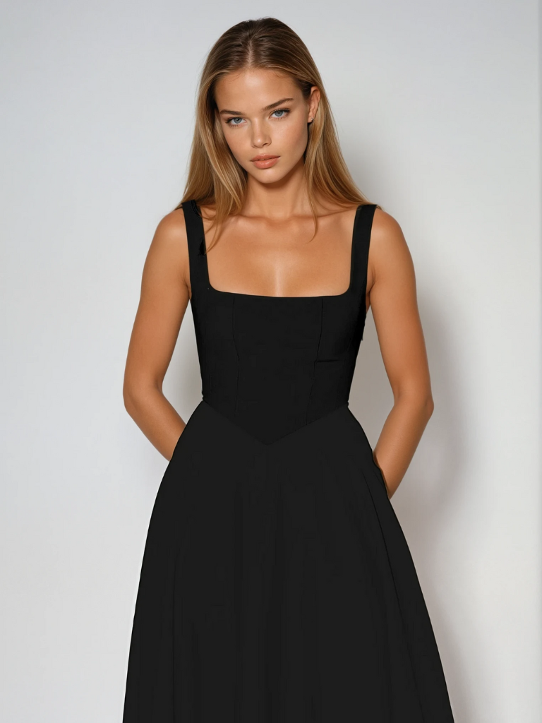 Midi Dress with Square Neck for Women