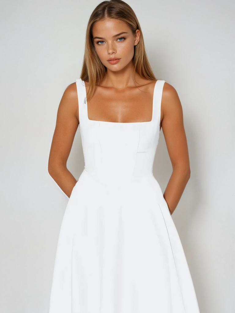 Midi Dress with Square Neck for Women