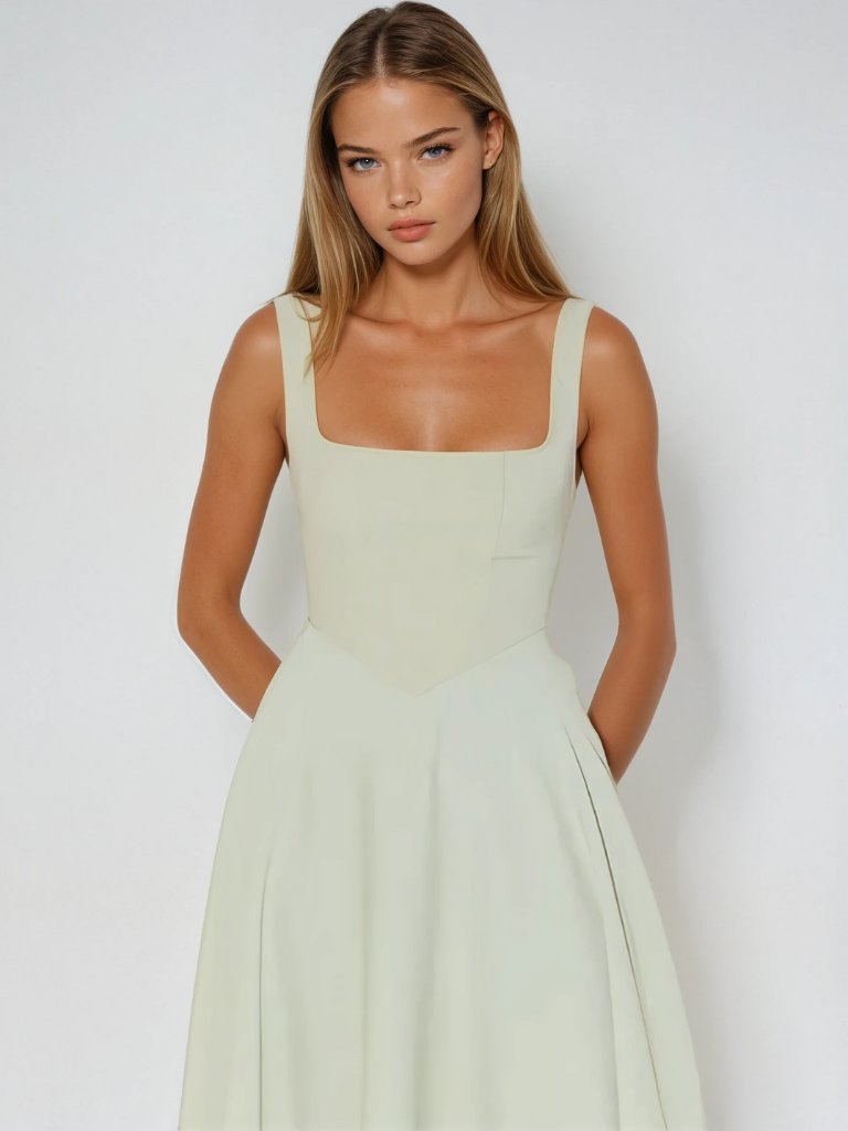 Midi Dress with Square Neck for Women