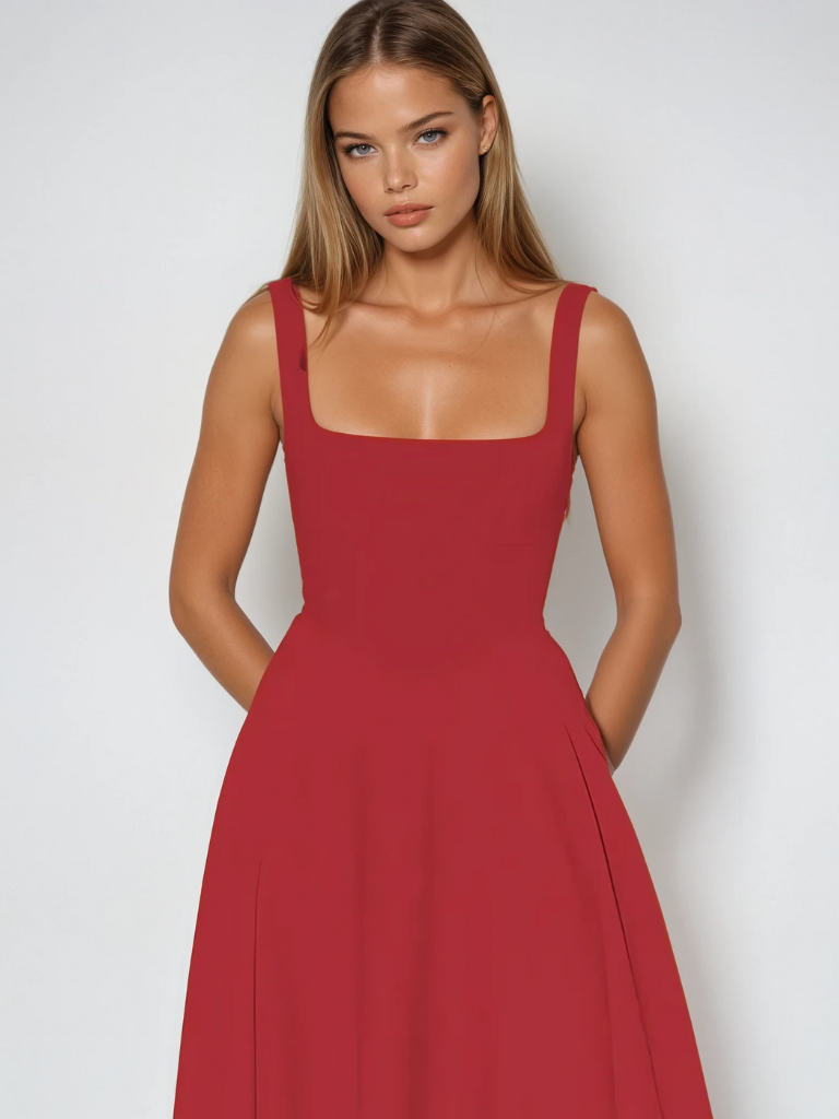 Midi Dress with Square Neck for Women