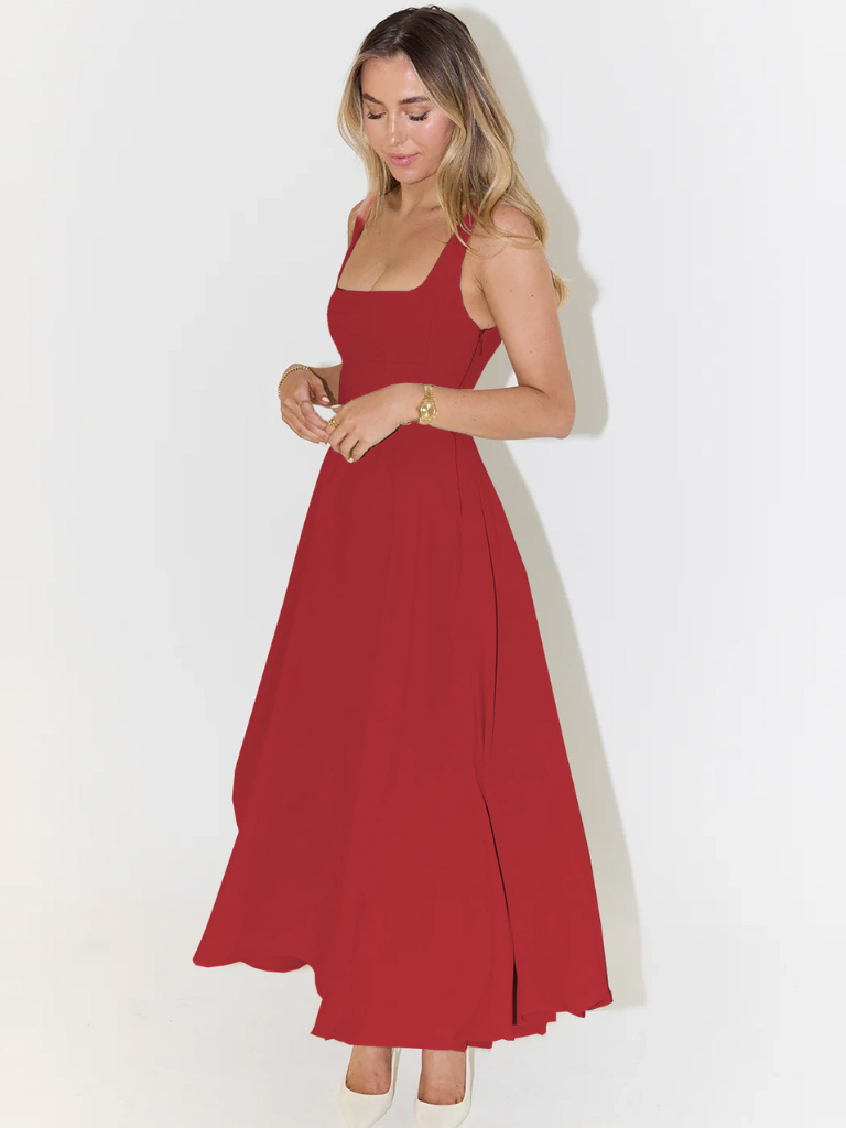 Midi Dress with Square Neck for Women