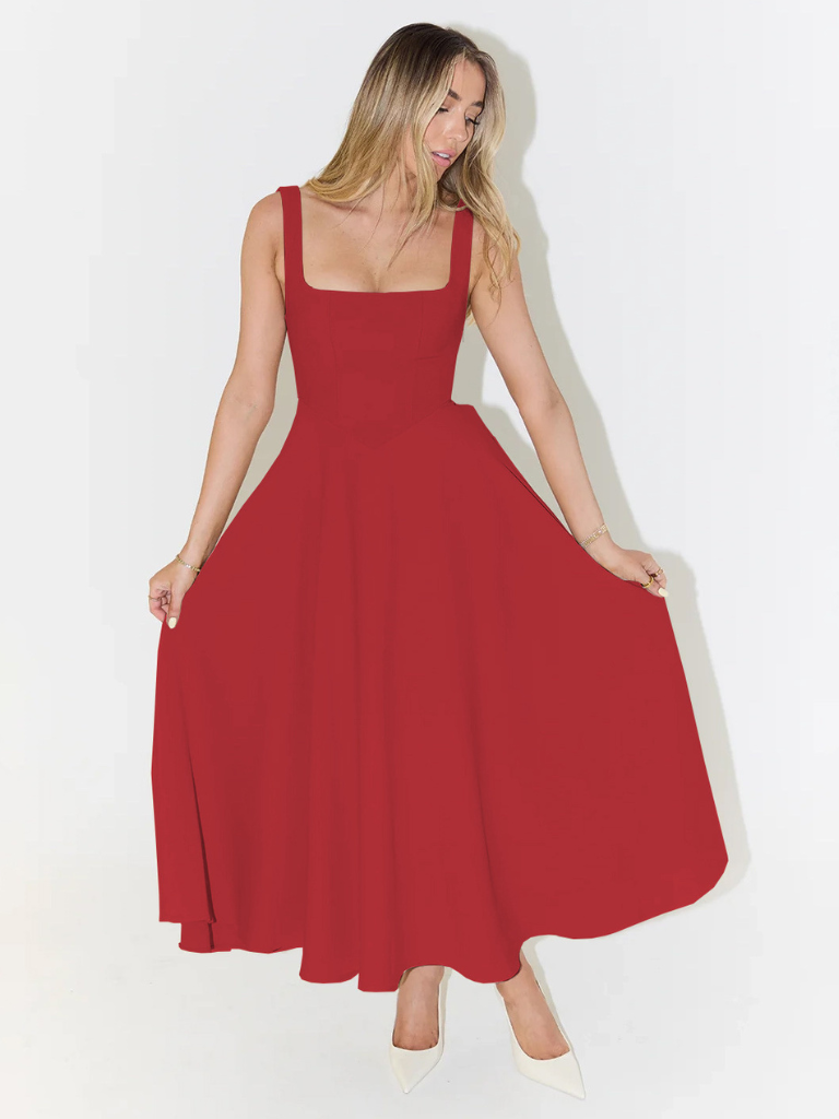 Midi Dress with Square Neck for Women