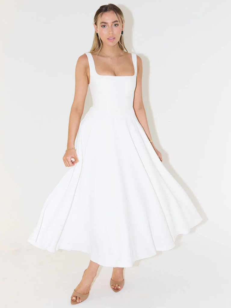 Midi Dress with Square Neck for Women
