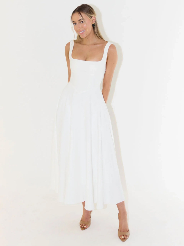 Midi Dress with Square Neck for Women
